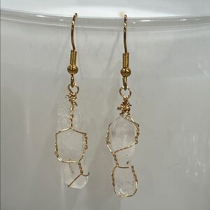 Gold Wire Wrapped Irregular Crystal Earrings